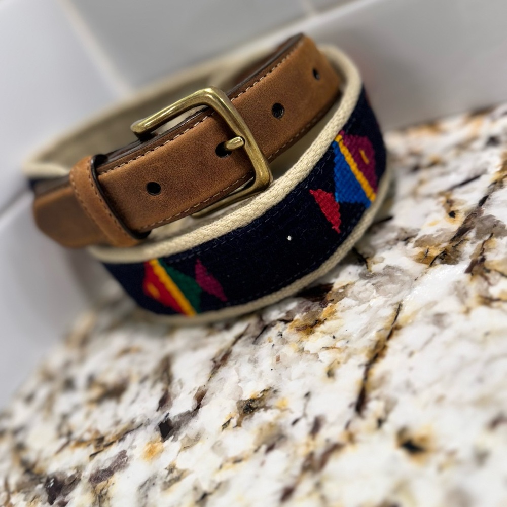 Orvis Beige Canvas Belt with Brown Leather